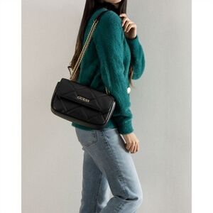 New Guess Quilted Gold Chain Flap Closure Black Purse Shoulder Bag CrossBody Bag